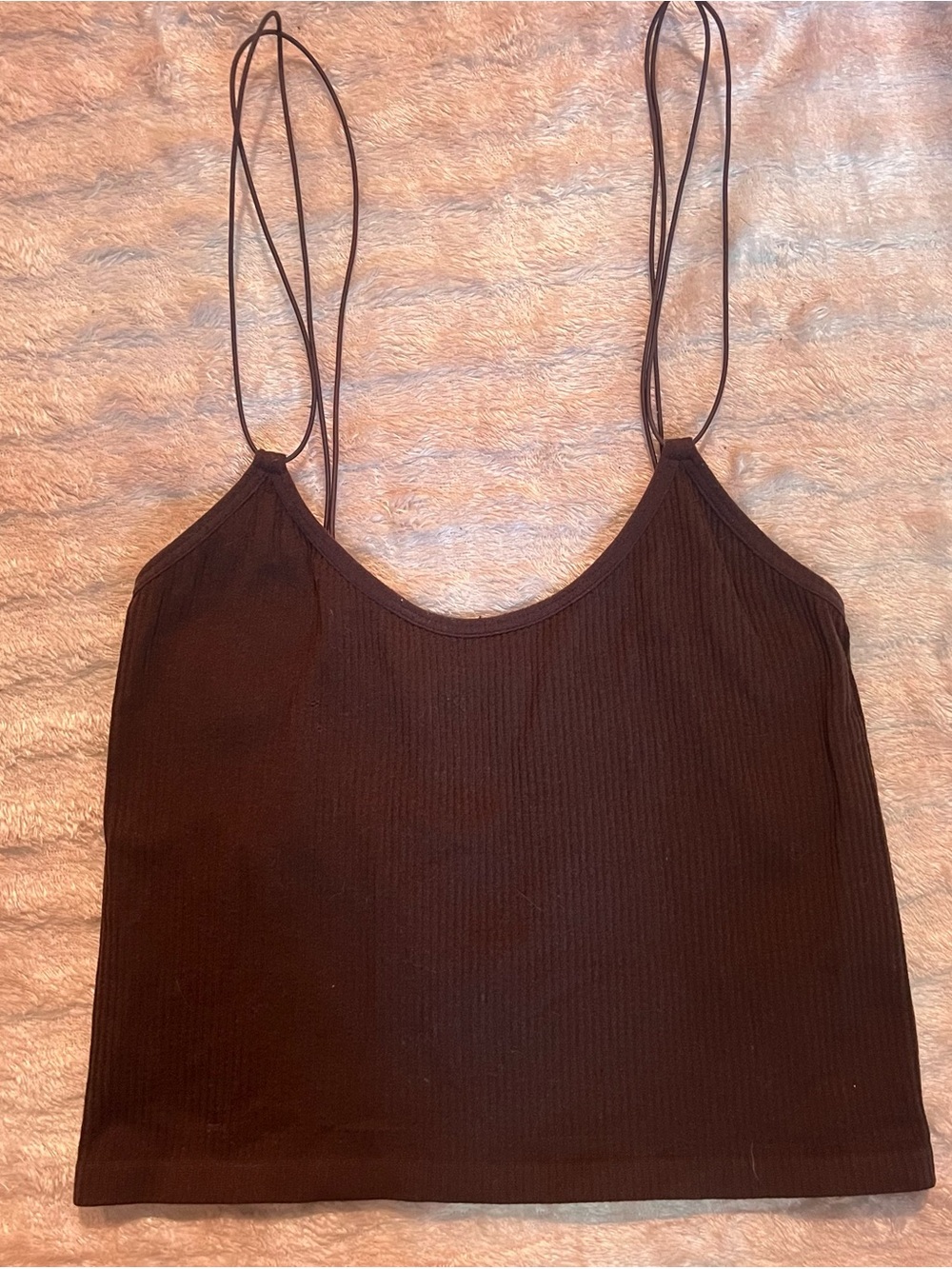 Double-Strap Ribbed Black Crop Tank